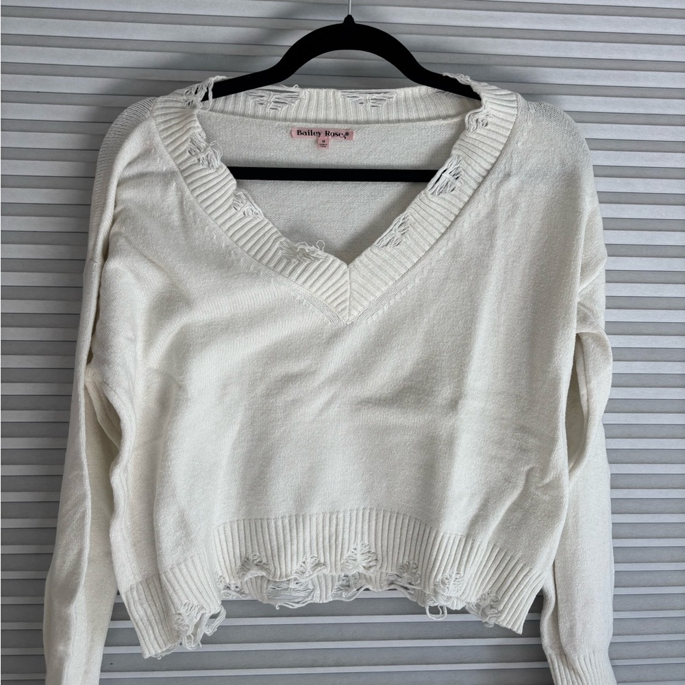White rock n rags distressed sweater
